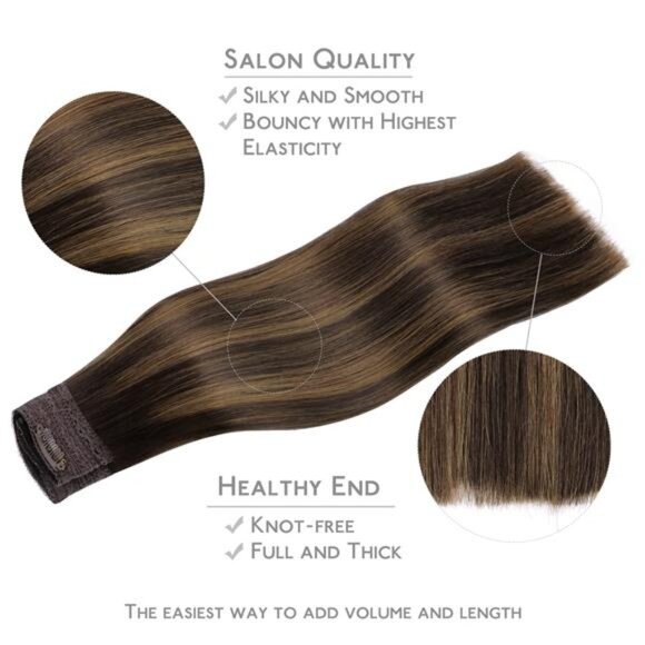 Wire Hair Extensions (Increase 50% Lifespan) Real Human Hair 12 inch